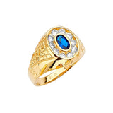 Blue & White CZ Center-Stone Mens Ring in 14K Gold