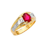 Red & White CZ Mens Ring in 14K Two-Tone Gold