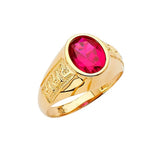Red CZ Center-Stone Mens Ring in 14K Gold