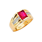 Red & White CZ Mens Ring in 14K Two-Tone Gold