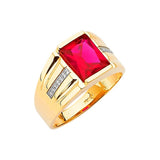 Red & White CZ Center-Stone Mens Ring in 14K Two-Tone Gold