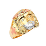 White CZ Jesucristo Mens Ring in 14K Tri-Color Gold