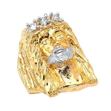 White CZ Jesucristo Mens Ring in 14K Two-Tone Gold