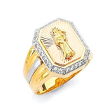 White CZ Santa Muerte Mens Ring in 14K Tri-Color Gold