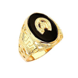 Onyx Horse Mens Ring in 14K Gold