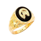 Onyx Horse Mens Ring in 14K Gold