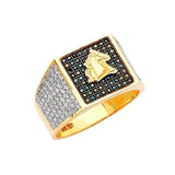 White CZ Horse Mens Ring in 14K Two-Tone Gold