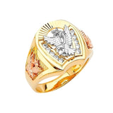 White CZ Eagle Mens Ring in 14K Tri-Color Gold