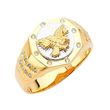 White CZ Eagle Mens Ring in 14K Two-Tone Gold