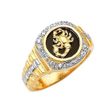 White CZ and Onyx Scorpion Mens Ring in 14K Two-Tone Gold