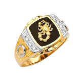 White CZ and Onyx Scorpion Mens Ring in 14K Two-Tone Gold