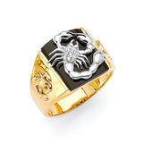 White CZ and Onyx Scorpion Mens Ring in 14K Two-Tone Gold