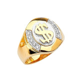 White CZ Symbols Mens Ring in 14K Two-Tone Gold