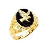 Onyx Eagle Mens Ring in 14K Gold