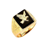 Onyx Eagle Mens Ring in 14K Gold