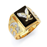 Onyx Eagle Mens Ring in 14K Two-Tone Gold