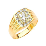 White CZ Eagle Mens Ring in 14K Two-Tone Gold