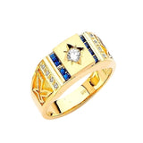 Blue & White CZ Eagle Mens Ring in 14K Gold