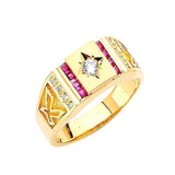 Red & White CZ Eagle Mens Ring in 14K Gold