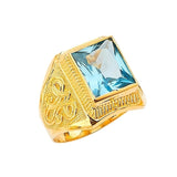 Blue CZ Center-Stone Mens Ring in 14K Gold