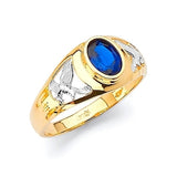 Blue CZ Eagle Mens Ring in 14K Two-Tone Gold