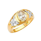 White CZ Eagle Mens Ring in 14K Two-Tone Gold