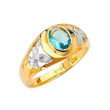Blue CZ Eagle Mens Ring in 14K Two-Tone Gold