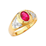 Red CZ Eagle Mens Ring in 14K Two-Tone Gold