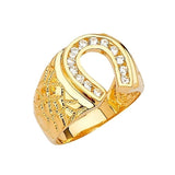 White CZ Horseshoe Mens Ring in 14K Gold