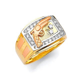 White CZ Gun Mens Ring in 14K Tri-Color Gold