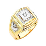 White CZ Eagle Mens Ring in 14K Two-Tone Gold