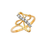 White CZ Cross Ladies Ring in 14K Two-Tone Gold