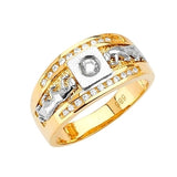 White CZ Lion Mens Ring in 14K Two-Tone Gold