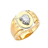 White CZ Lion Mens Ring in 14K Two-Tone Gold
