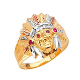 Red CZ Figures Mens Ring in 14K Tri-Color Gold