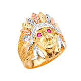 Red & White CZ Figures Mens Ring in 14K Tri-Color Gold