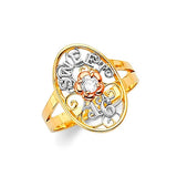 White CZ Ladies Ring in 14K Tri-Color Gold