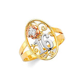 White CZ Ladies Ring in 14K Tri-Color Gold