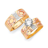 White CZ Three-Piece High-Polish Wedding Ring in 14K Tri-Color Gold