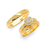 White CZ Three-Piece Micro-Pave Wedding Ring in 14K Gold
