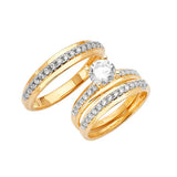 White CZ Three-Piece Pave Wedding Ring in 14K Two-Tone Gold