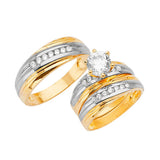 White CZ Three-Piece Pave Wedding Ring in 14K Two-Tone Gold