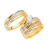 White CZ Three-Piece Pave Wedding Ring in 14K Two-Tone Gold