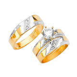 White CZ Three-Piece High-Polish Wedding Ring in 14K Two-Tone Gold