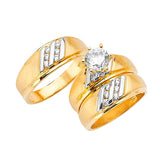 White CZ Three-Piece Satin Wedding Ring in 14K Two-Tone Gold