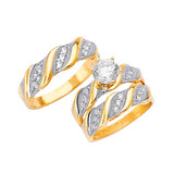 White CZ Three-Piece Pave Wedding Ring in 14K Two-Tone Gold