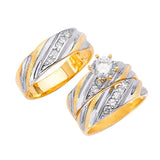 White CZ Three-Piece Pave Wedding Ring in 14K Two-Tone Gold