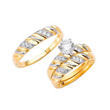 White CZ Three-Piece Pave Wedding Ring in 14K Two-Tone Gold