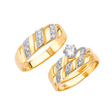 White CZ Three-Piece Pave Wedding Ring in 14K Two-Tone Gold