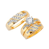White CZ Three-Piece Pave Wedding Ring in 14K Two-Tone Gold